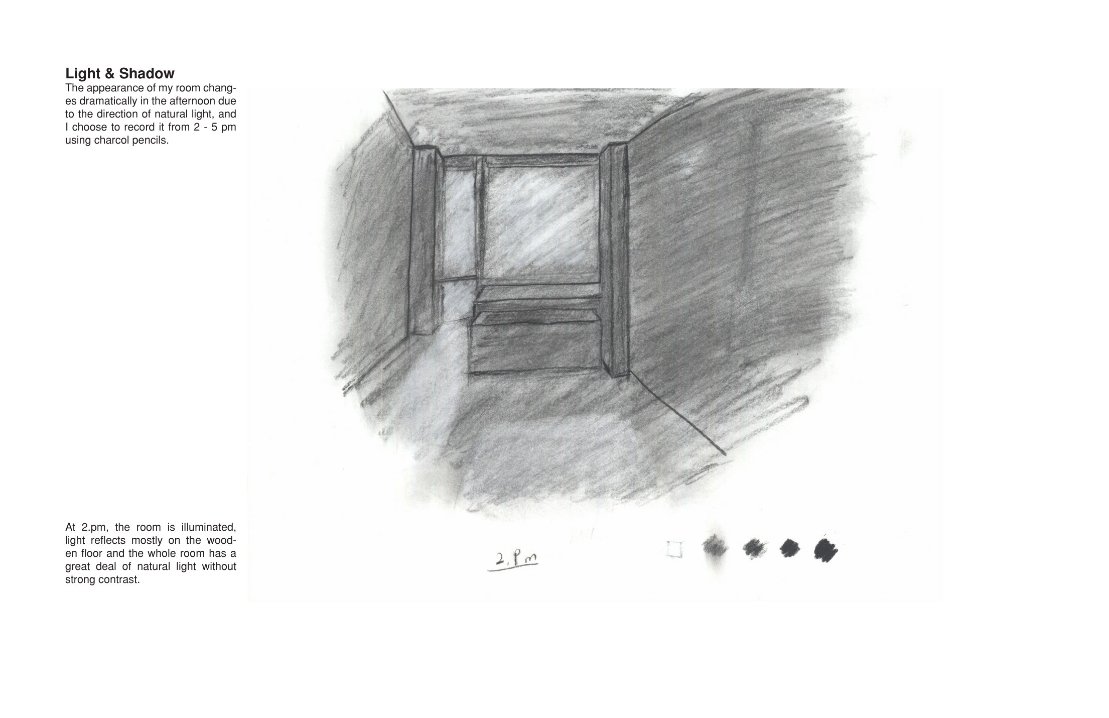 Charcoal study recording afternoon light and shadow
