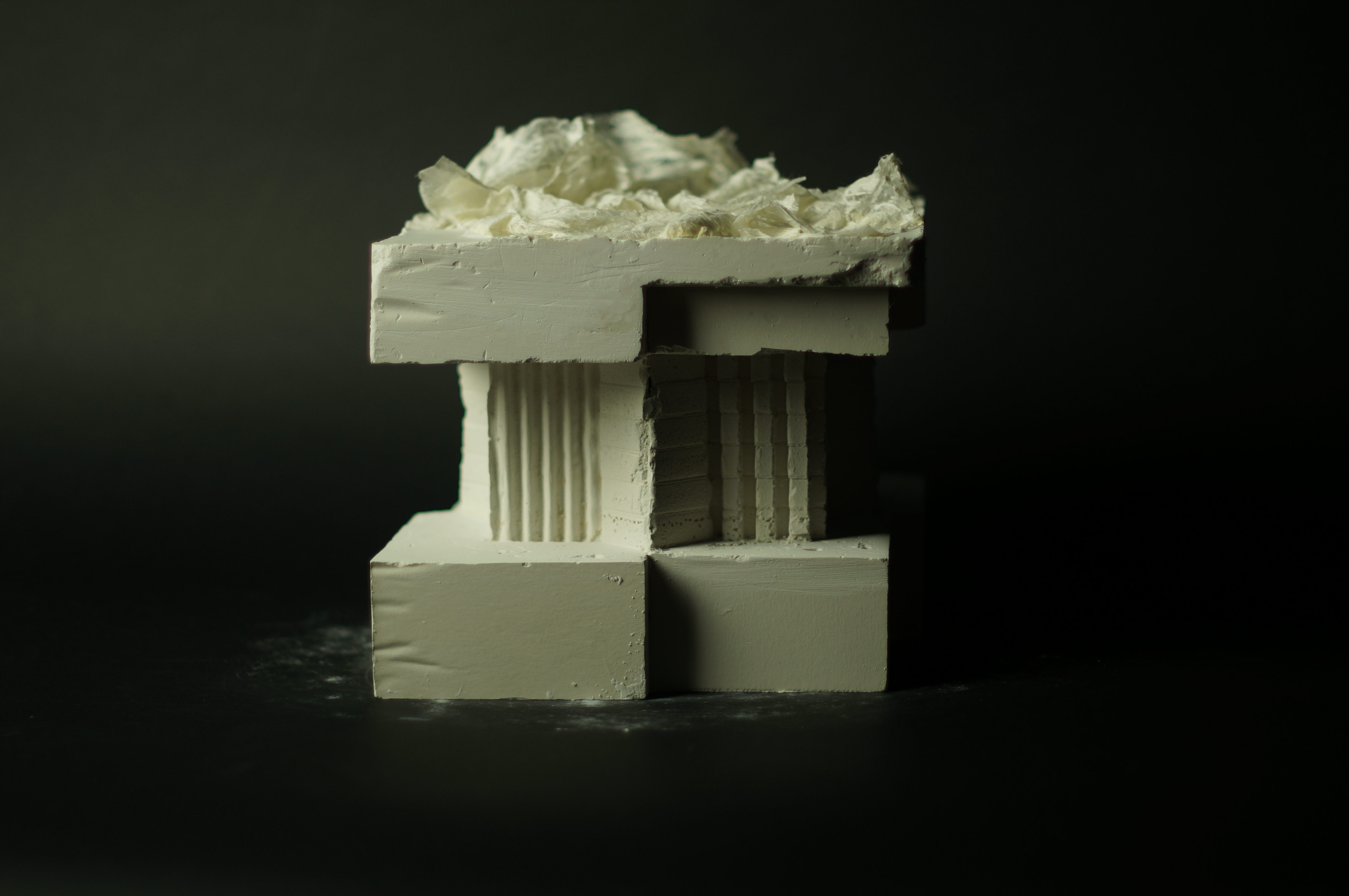 Front elevation showing the model's overlapping rectangular volumes
