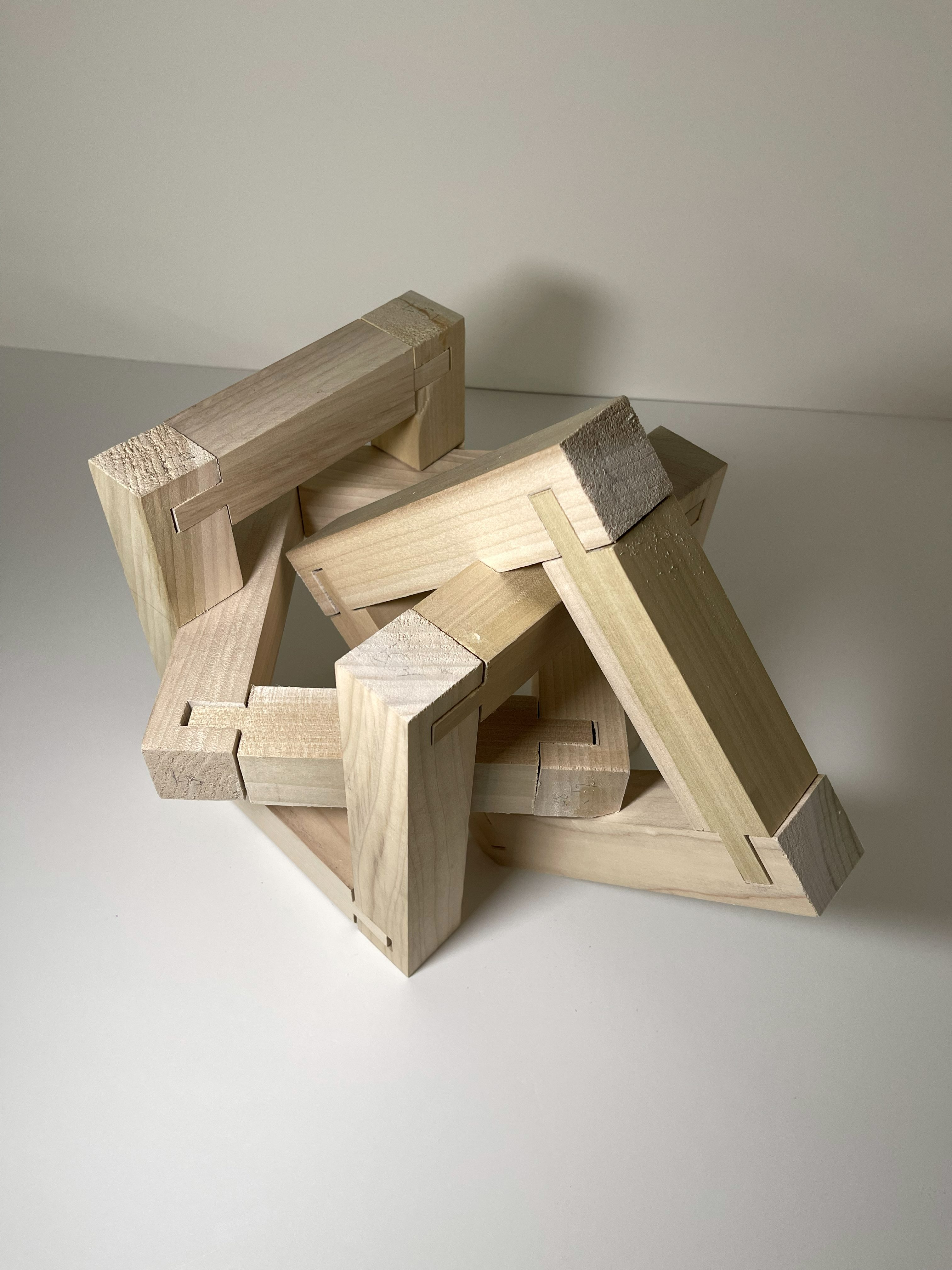 Overhead view of the overlapping wooden frames