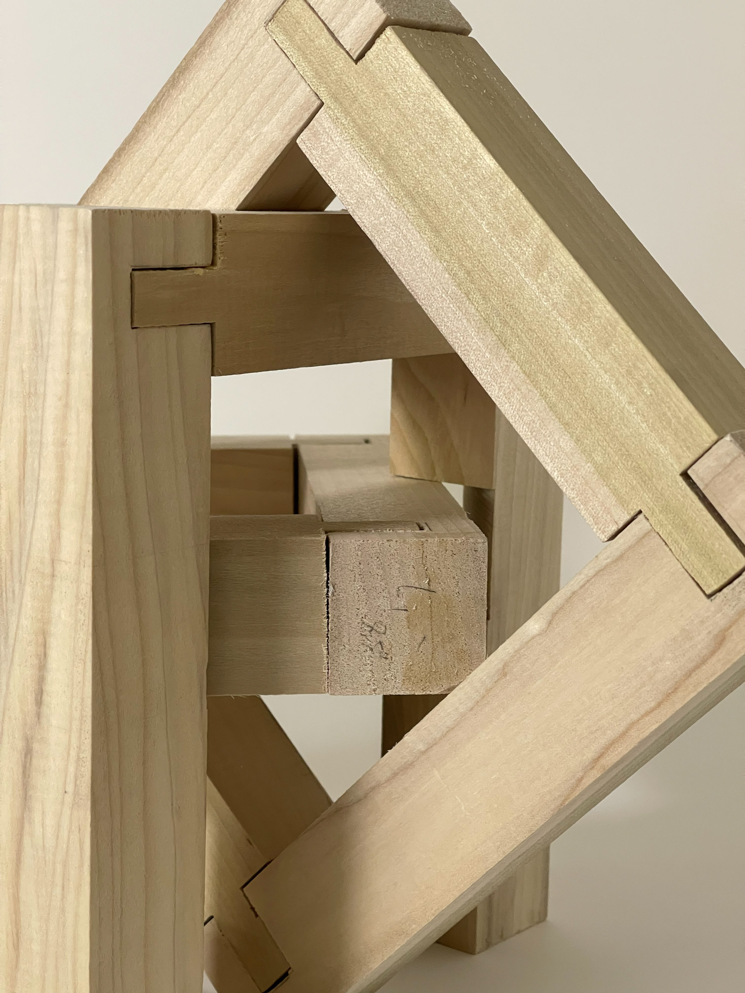 Close view of a slotted timber connection