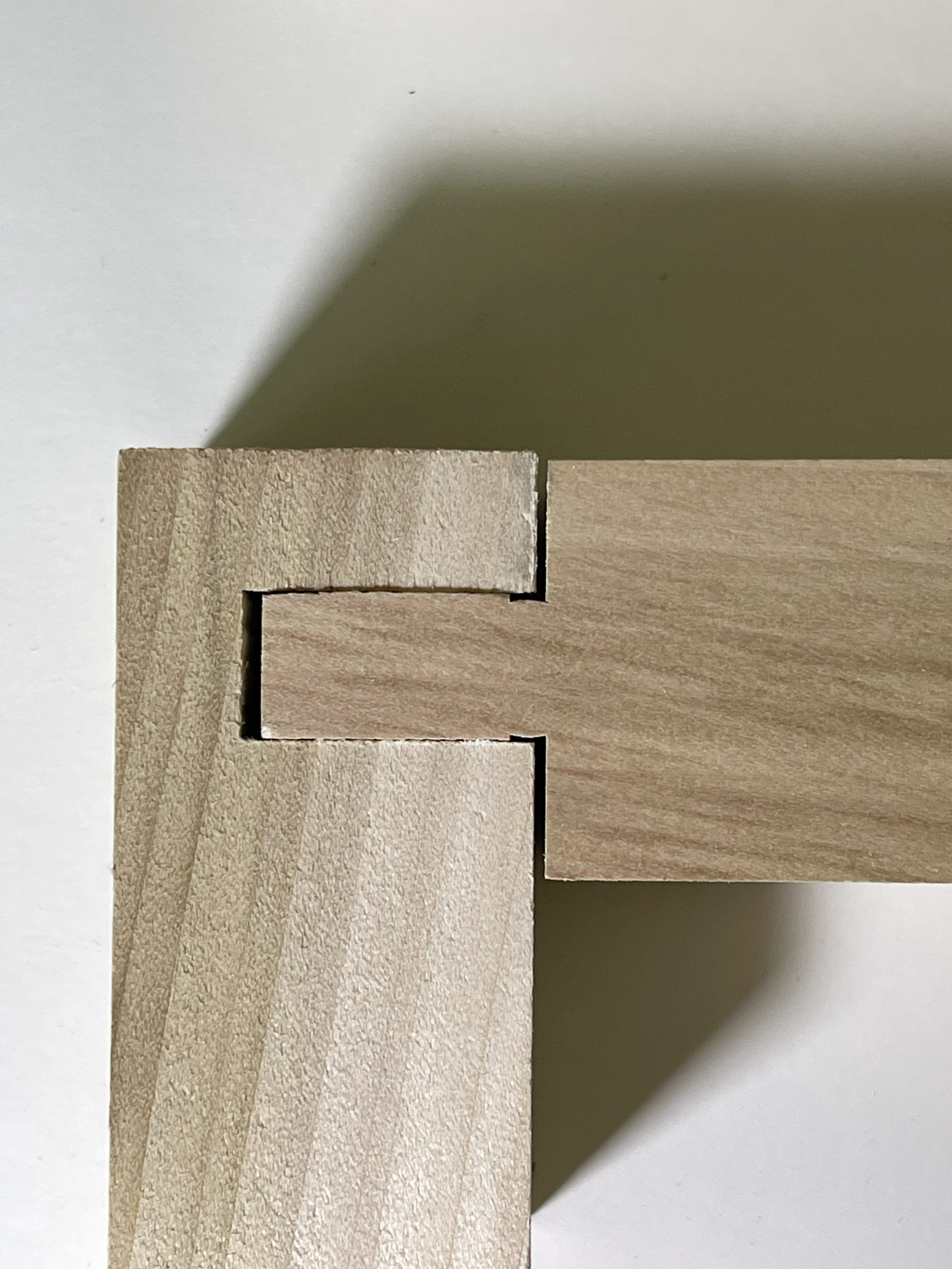 Detailed view of the interlocking wood joinery