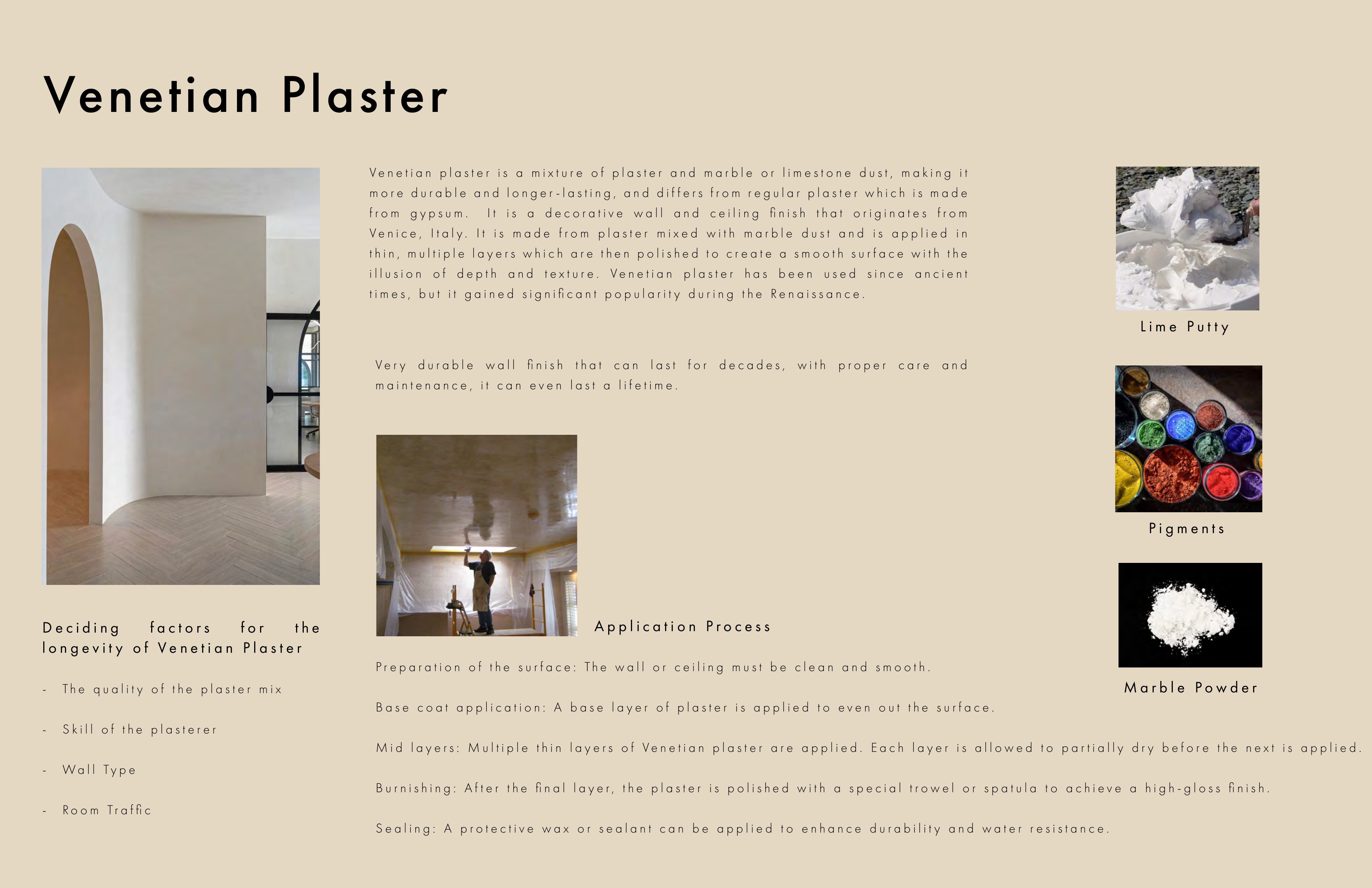 Venetian plaster material and life-cycle research
