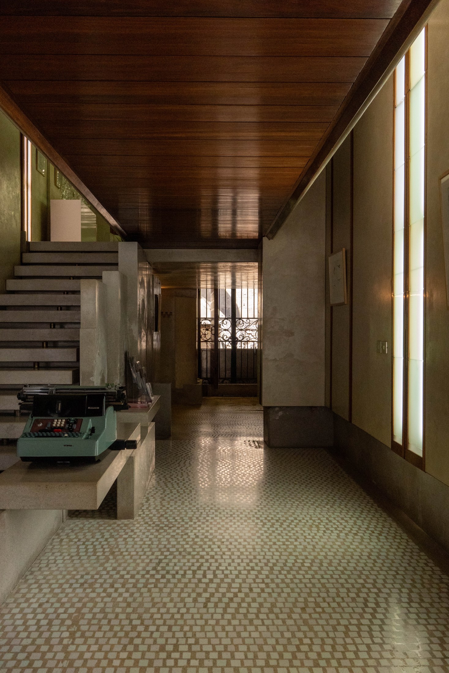 Olivetti Showroom stair and typewriter display photographed on site