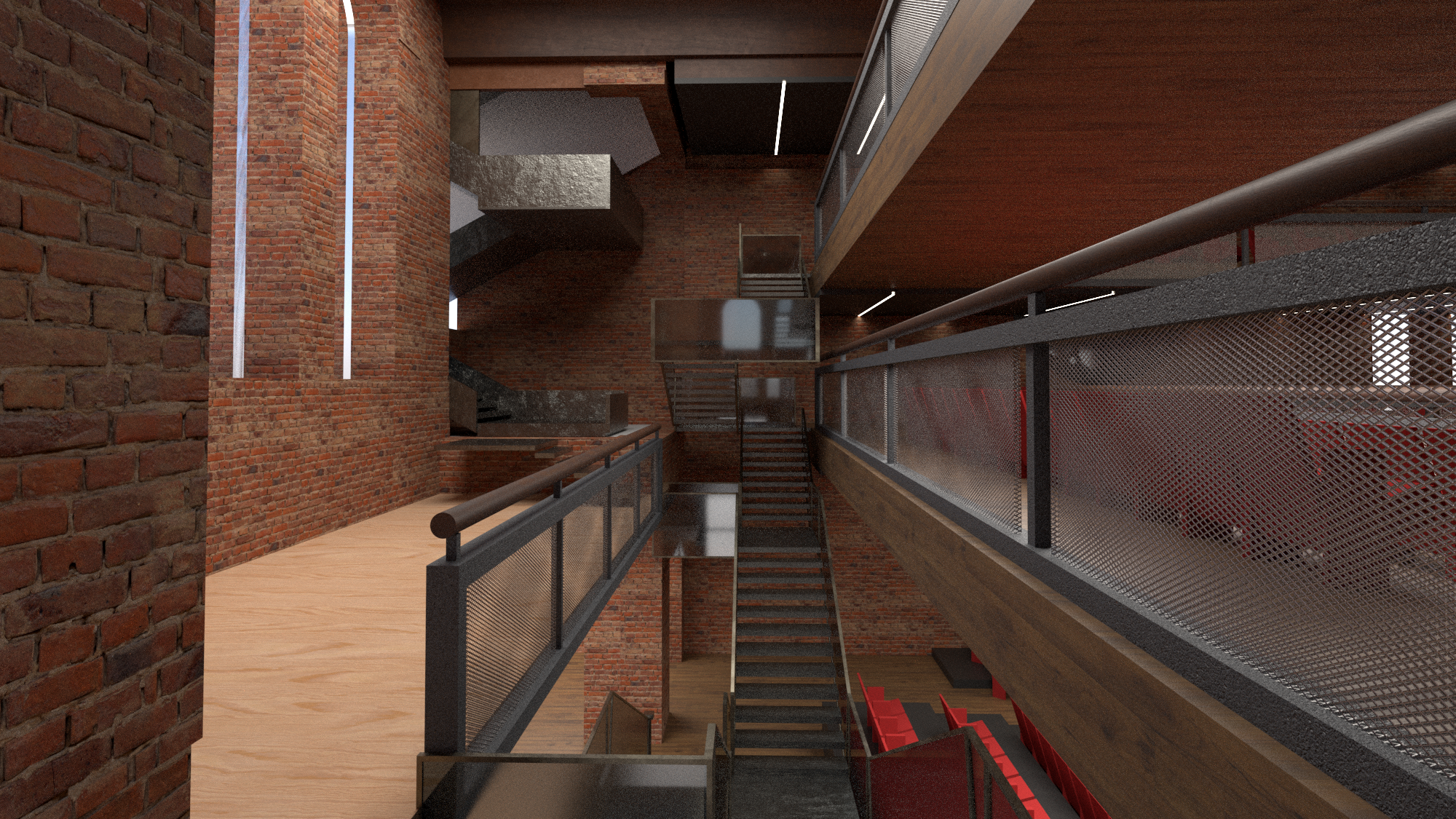 New stair circulation woven through retained brick interiors