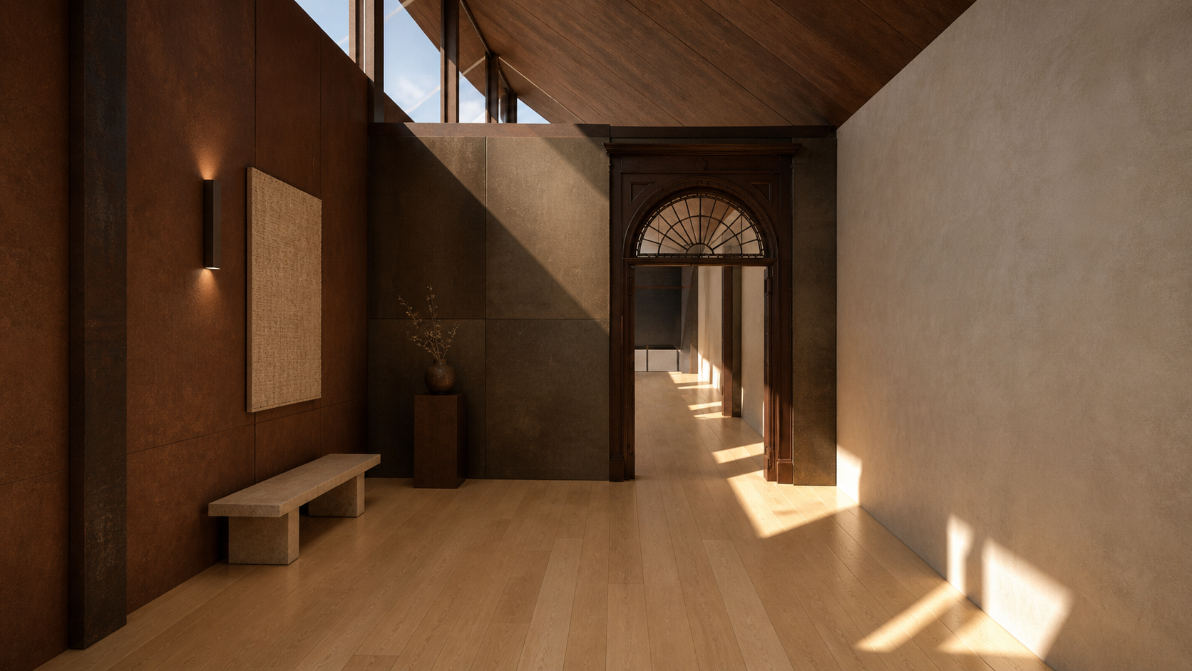 Threshold space connecting retained architectural elements with the new interior
