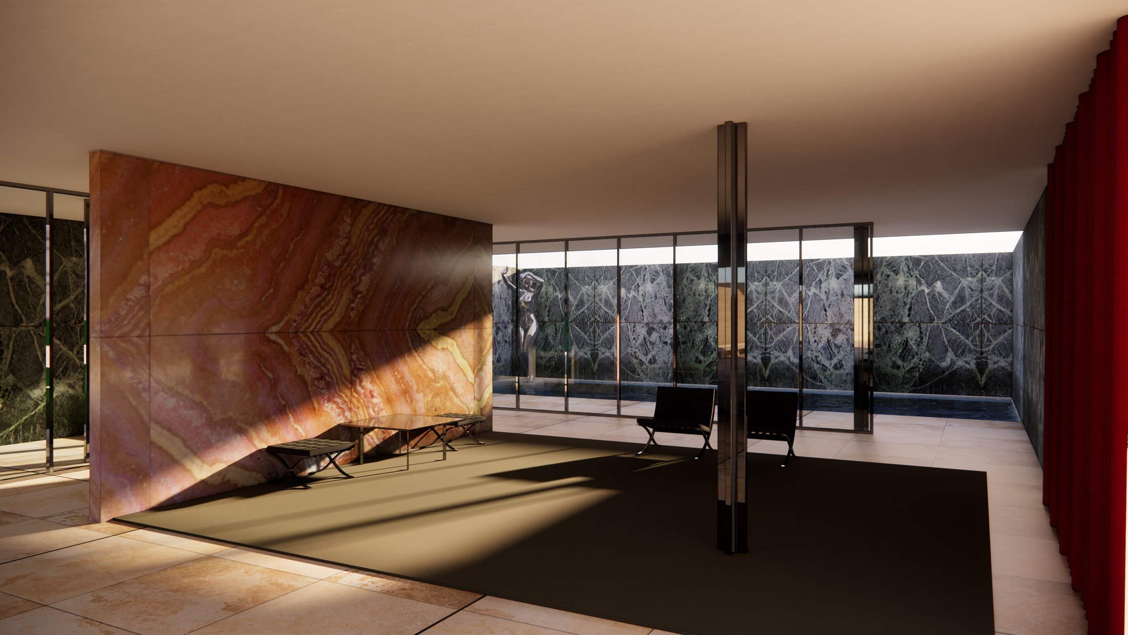 Barcelona Pavilion interior Enscape rendering
