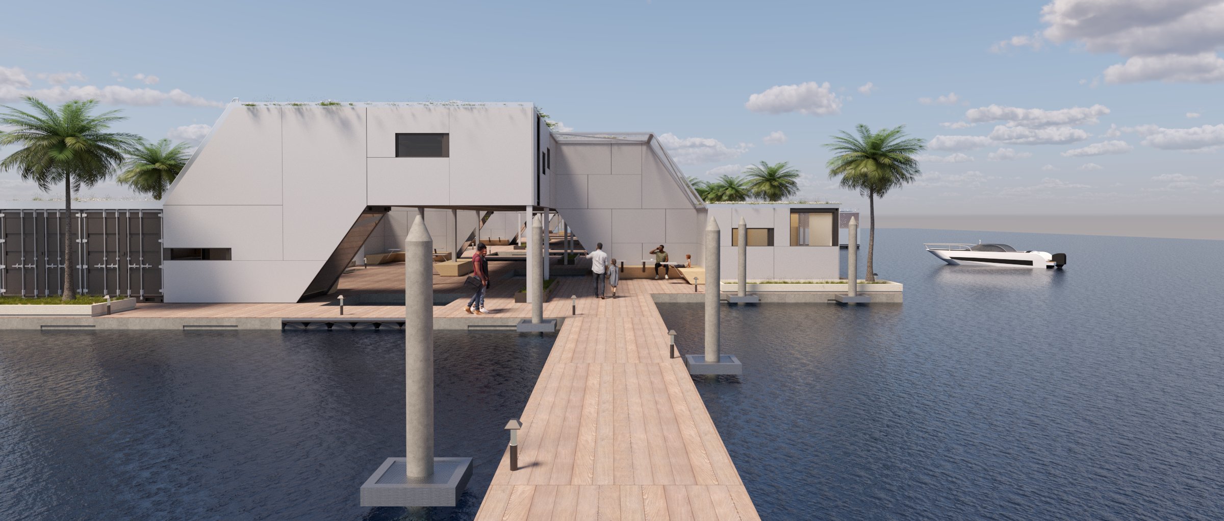 Floating Community waterfront exterior rendering